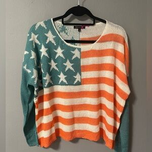 NWT Miracle Open Knit American Flag Sweater. Scoop Neck Long Sleeves. Size M/L
